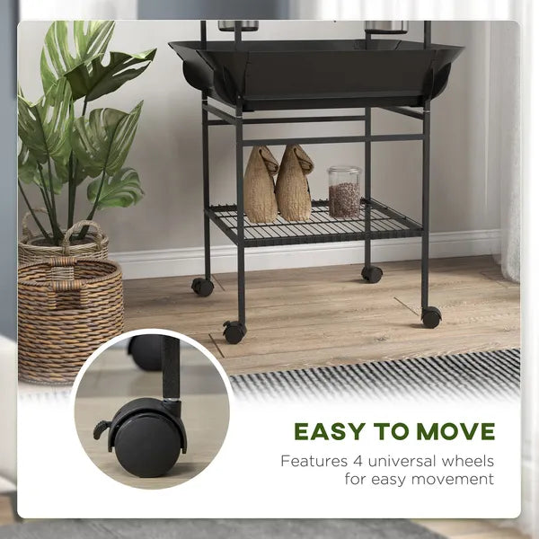 Mobile Bird Stand with Wheels Perches Stainless Steel Feed Bowls Pull-Out Tray for Small Parrot Dark Gray - product image 5