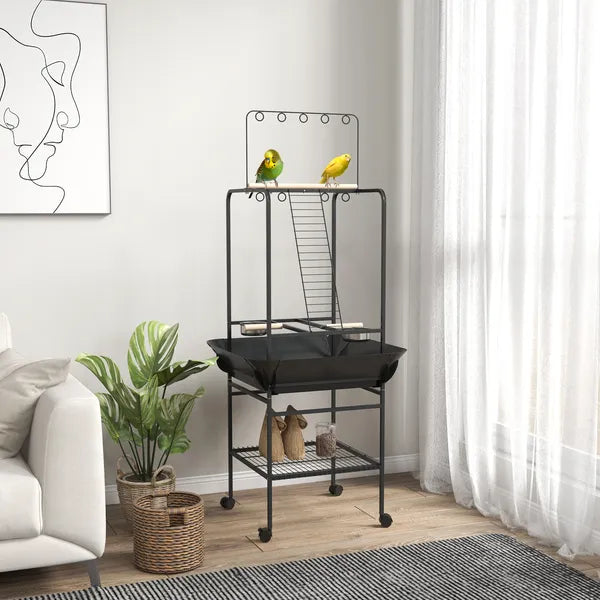 Mobile Bird Stand with Wheels Perches Stainless Steel Feed Bowls Pull-Out Tray for Small Parrot Dark Gray - product image 10