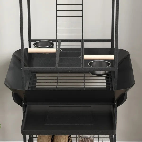 Mobile Bird Stand with Wheels Perches Stainless Steel Feed Bowls Pull-Out Tray for Small Parrot Dark Gray - product image 8
