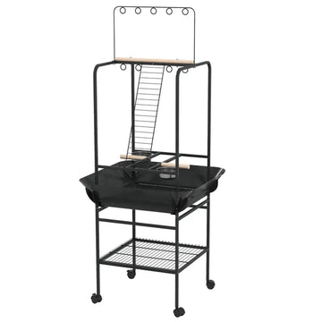 Mobile Bird Stand with Wheels Perches Stainless Steel Feed Bowls Pull-Out Tray for Small Parrot Dark Gray - product image 1