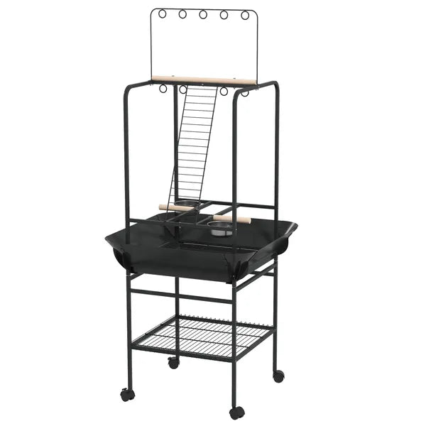 Mobile Bird Stand with Wheels Perches Stainless Steel Feed Bowls Pull-Out Tray for Small Parrot Dark Gray - product image 1