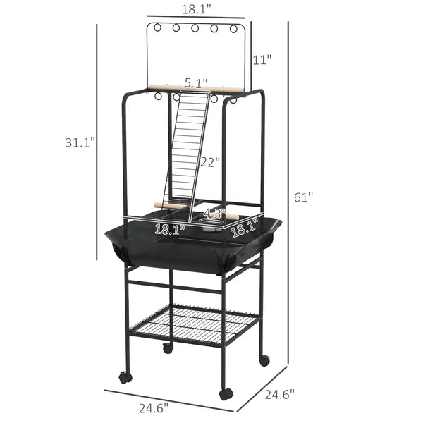 Mobile Bird Stand with Wheels Perches Stainless Steel Feed Bowls Pull-Out Tray for Small Parrot Dark Gray - product image 3