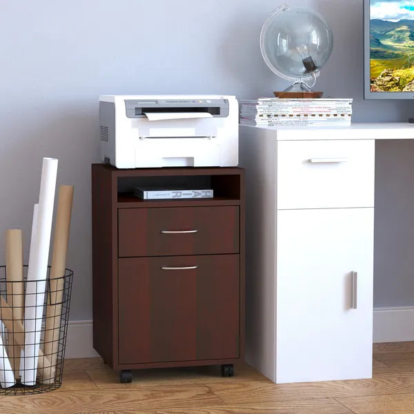 Mobile File Cabinet Organizer with Drawer Brown Printer Stand with Castors for Office - product image 2