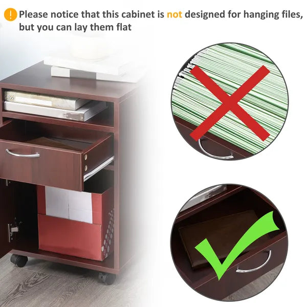 Mobile File Cabinet Organizer with Drawer Brown Printer Stand with Castors for Office - product image 7