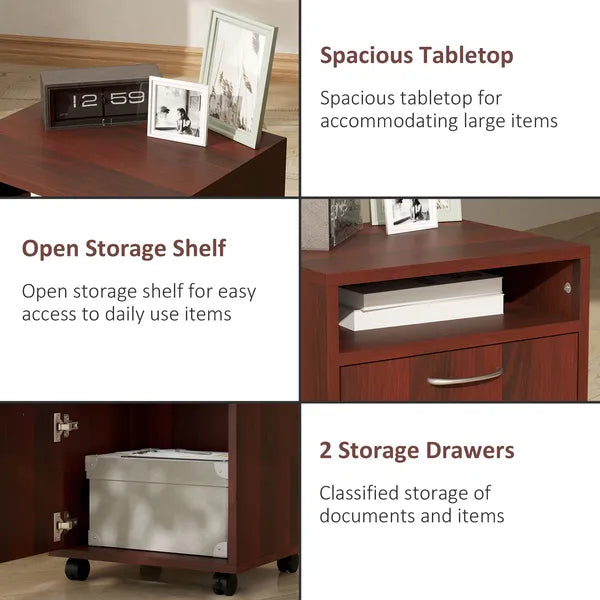 Mobile File Cabinet Organizer with Drawer Brown Printer Stand with Castors for Office - product image 4