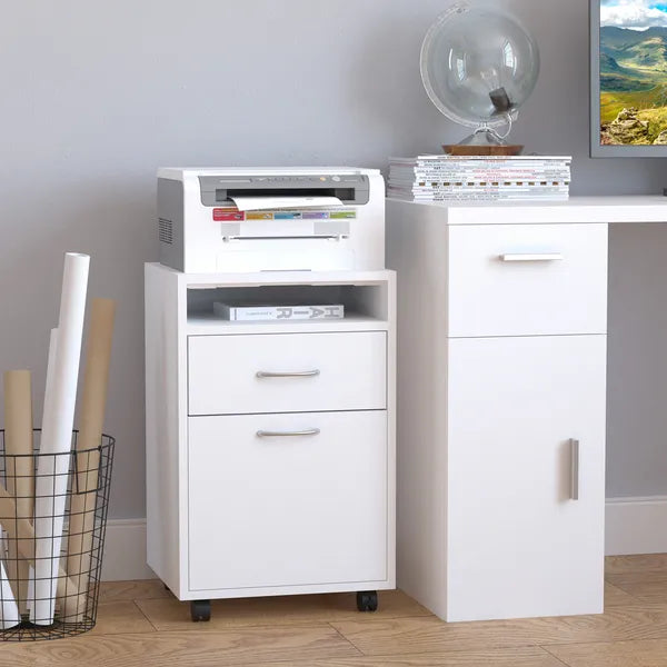 Mobile File Cabinet White File Storage Organizer with Drawer Printer Stand with Castors - product image 2