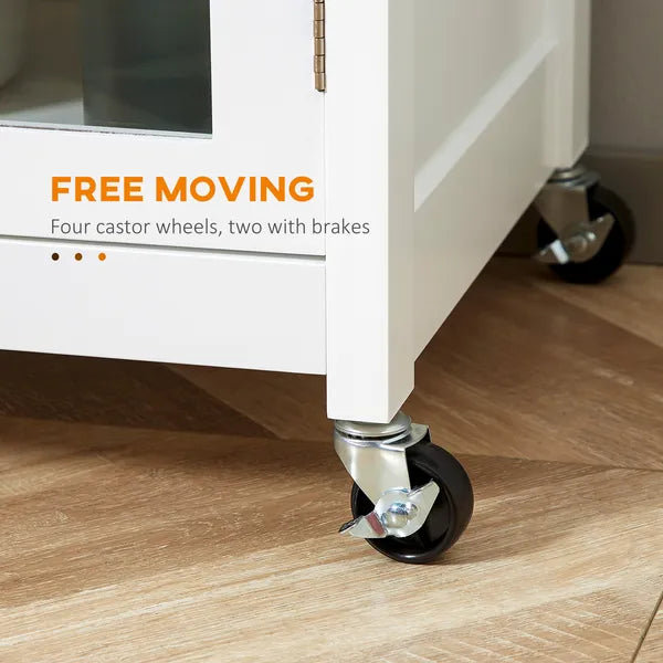 HOMCOM Mobile Kitchen Trolley, White, Elegant Glass Panel Door, Metallic Grip, Towel Holder, Versatile Use - product image 5