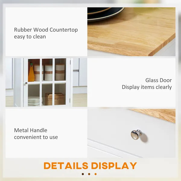HOMCOM Mobile Kitchen Trolley, White, Elegant Glass Panel Door, Metallic Grip, Towel Holder, Versatile Use - product image 7