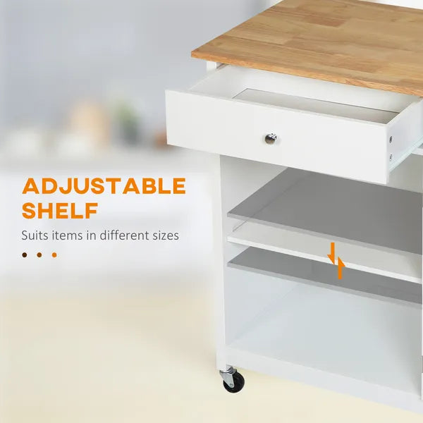 HOMCOM Mobile Kitchen Trolley, White, Elegant Glass Panel Door, Metallic Grip, Towel Holder, Versatile Use - product image 6