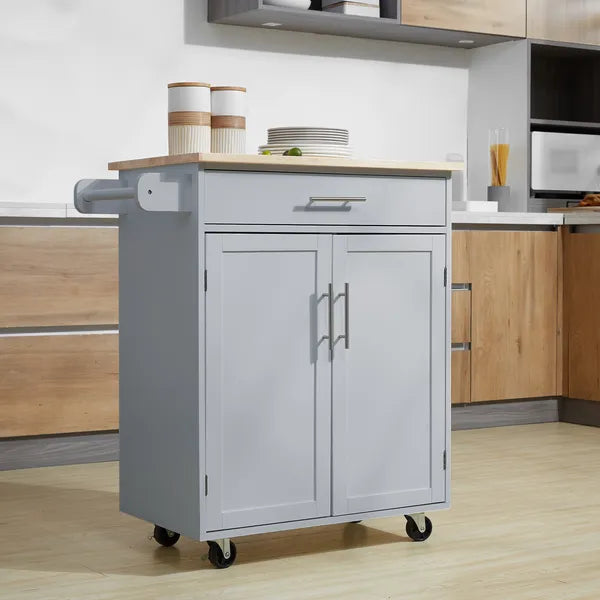 HOMCOM Mobile Kitchen Valet, Gray, Rolling Cart Island with Drawer, Cabinet and Towel Rack - product image 2