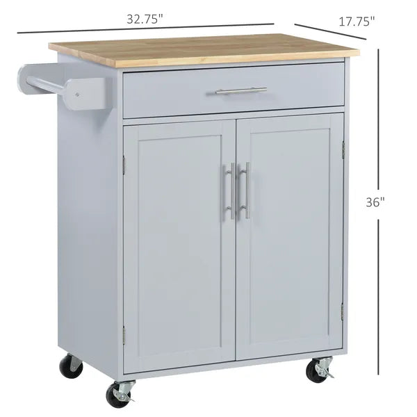 HOMCOM Mobile Kitchen Valet, Gray, Rolling Cart Island with Drawer, Cabinet and Towel Rack - product image 3