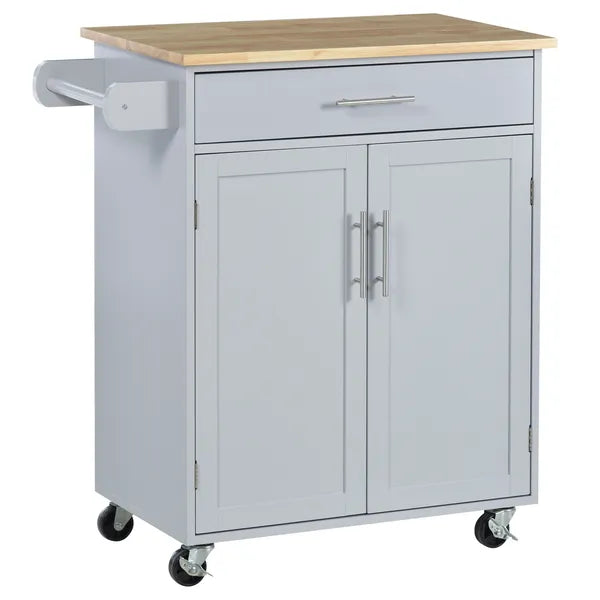 HOMCOM Mobile Kitchen Valet, Gray, Rolling Cart Island with Drawer, Cabinet and Towel Rack - product image 1