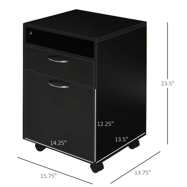 Mobile Storage Cabinet Organizer with Drawer Black Printer Stand with Castors for Office - product image 3