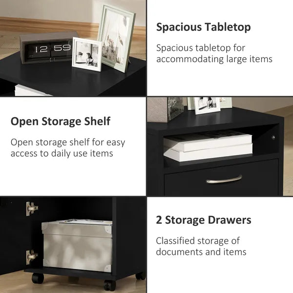 Mobile Storage Cabinet Organizer with Drawer Black Printer Stand with Castors for Office - product image 4