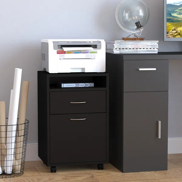 Mobile Storage Cabinet Organizer with Drawer Black Printer Stand with Castors for Office - product image 2
