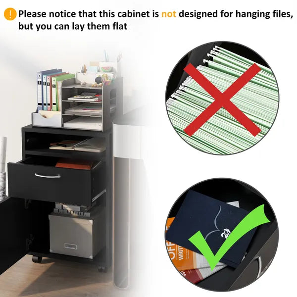 Mobile Storage Cabinet Organizer with Drawer Black Printer Stand with Castors for Office - product image 7