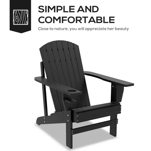 Modern Adirondack Chair with Cupholder Supports 330 lbs for Patio Garden Lawn Black - product image 4