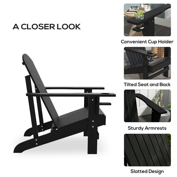 Modern Adirondack Chair with Cupholder Supports 330 lbs for Patio Garden Lawn Black - product image 5