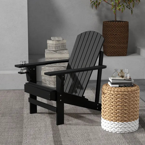 Modern Adirondack Chair with Cupholder Supports 330 lbs for Patio Garden Lawn Black - product image 2