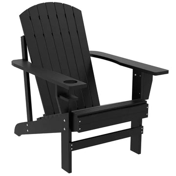 Modern Adirondack Chair with Cupholder Supports 330 lbs for Patio Garden Lawn Black - product image 1
