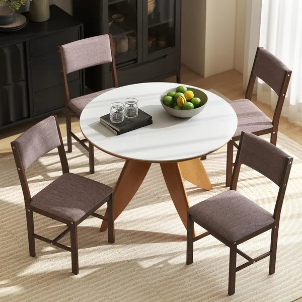 Modern Dining Chairs Set of 4, Linen Fabric Kitchen Chairs with Rubberwood Legs for Dining Room, Living Room, Brown - product image 9