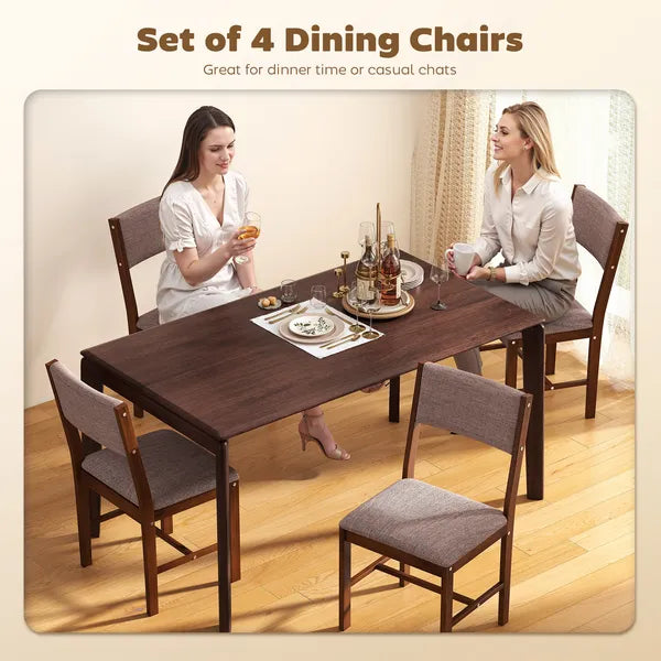 Modern Dining Chairs Set of 4, Linen Fabric Kitchen Chairs with Rubberwood Legs for Dining Room, Living Room, Brown - product image 4