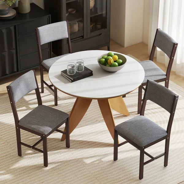 Modern Dining Chairs Set of 4, Linen Fabric Kitchen Chairs with Rubberwood Legs for Dining Room, Living Room, Gray - product image 9