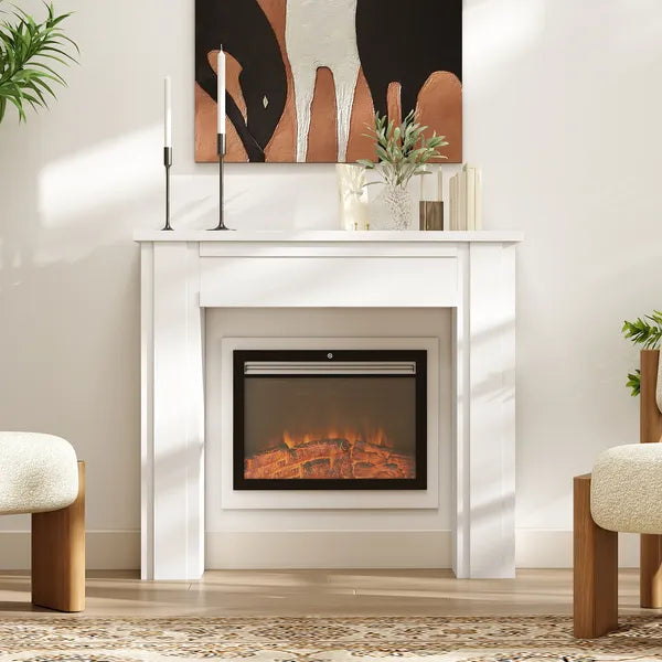 Modern Fireplace Mantel, Freestanding Fireplace Surround with Leg for Electric Fireplaces, 44.7" W x 40" H, White - product image 2