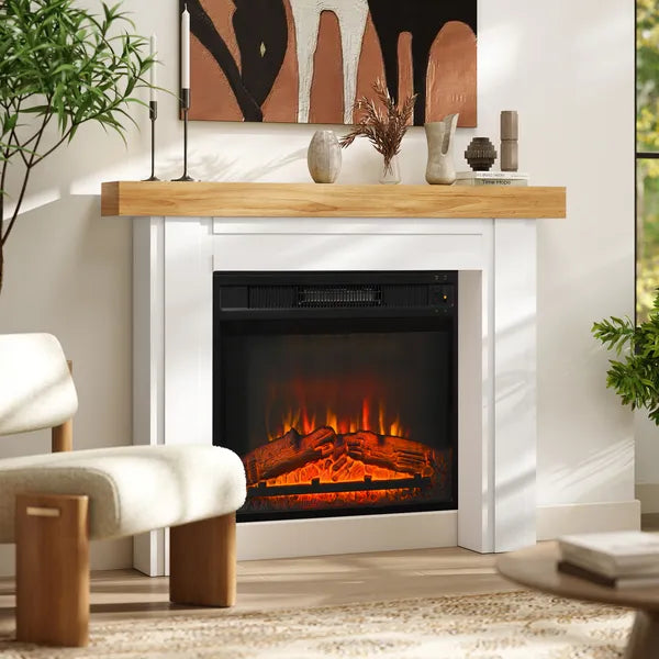 HOMCOM Modern Fireplace Mantel, Freestanding Fireplace Surround with Leg for Electric Fireplaces, 51.2 Inch W x 40.6 Inch H, Natural Wood - product image 2