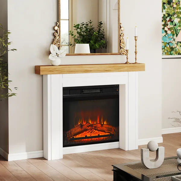 HOMCOM Modern Fireplace Mantel, Freestanding Fireplace Surround with Leg for Electric Fireplaces, 51.2 Inch W x 40.6 Inch H, Natural Wood - product image 7