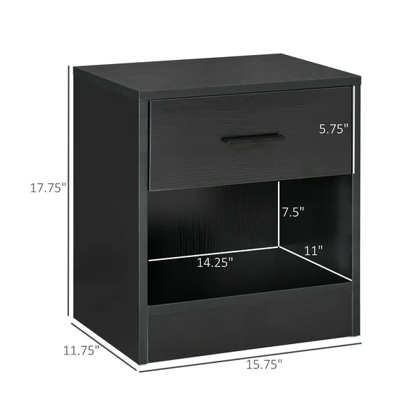 HOMCOM Modern Nightstand, Accent End Table with Drawer and Storage Shelf, Sofa Side Table for Living Room or Bedroom, Black Wood Grain - product image 3