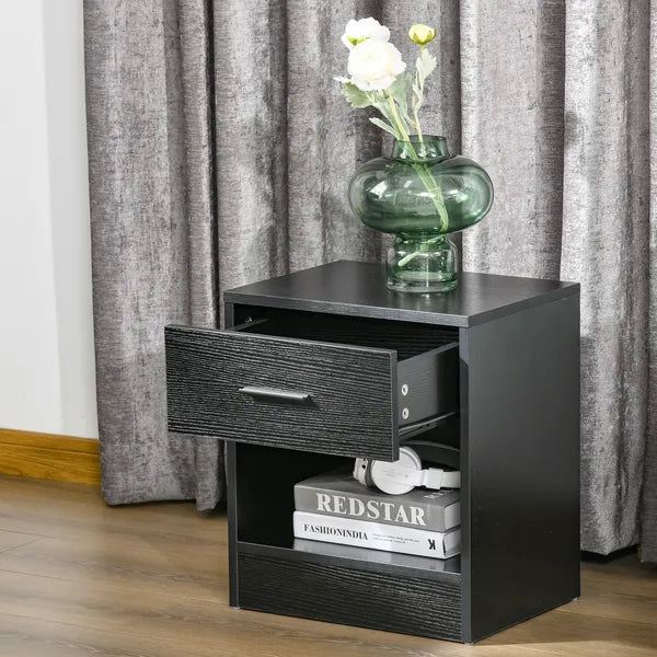 HOMCOM Modern Nightstand, Accent End Table with Drawer and Storage Shelf, Sofa Side Table for Living Room or Bedroom, Black Wood Grain - product image 8