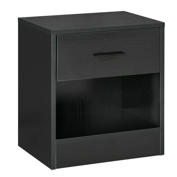 HOMCOM Modern Nightstand, Accent End Table with Drawer and Storage Shelf, Sofa Side Table for Living Room or Bedroom, Black Wood Grain - product image 1