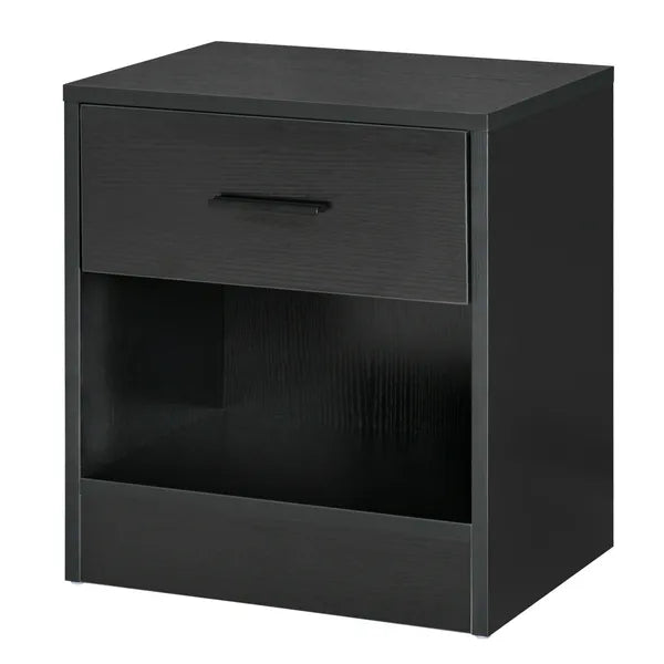 HOMCOM Modern Nightstand, Accent End Table with Drawer and Storage Shelf, Sofa Side Table for Living Room or Bedroom, Black Wood Grain - product image 11