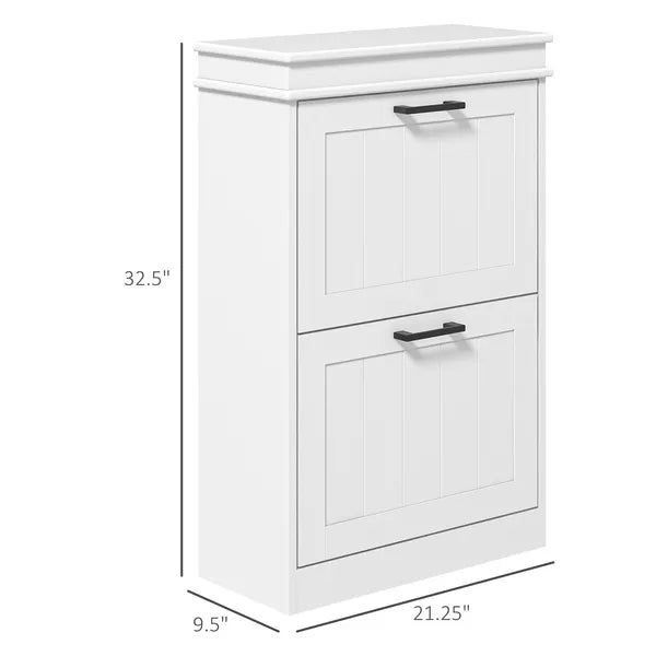 HOMCOM Modern Shoe Storage Cabinet, 2 Flip Drawers, Narrow Organizer for 10 Pairs, Entryway, Hallway, White - product image 3