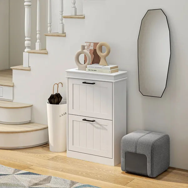HOMCOM Modern Shoe Storage Cabinet, 2 Flip Drawers, Narrow Organizer for 10 Pairs, Entryway, Hallway, White - product image 10
