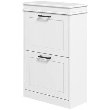 HOMCOM Modern Shoe Storage Cabinet, 2 Flip Drawers, Narrow Organizer for 10 Pairs, Entryway, Hallway, White - product image 1