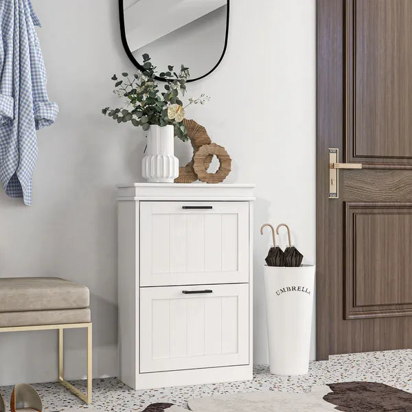 HOMCOM Modern Shoe Storage Cabinet, 2 Flip Drawers, Narrow Organizer for 10 Pairs, Entryway, Hallway, White - product image 2