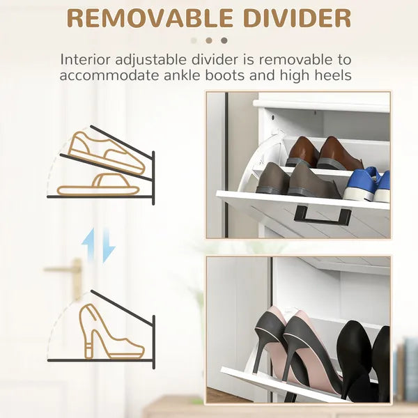 HOMCOM Modern Shoe Storage Cabinet, 2 Flip Drawers, Narrow Organizer for 10 Pairs, Entryway, Hallway, White - product image 6