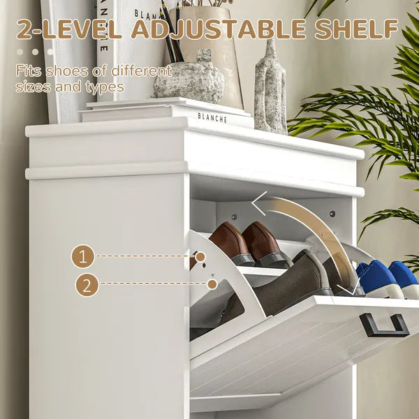 HOMCOM Modern Shoe Storage Cabinet, 2 Flip Drawers, Narrow Organizer for 10 Pairs, Entryway, Hallway, White - product image 5