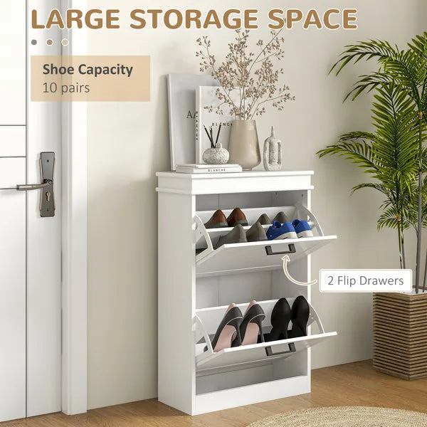 HOMCOM Modern Shoe Storage Cabinet, 2 Flip Drawers, Narrow Organizer for 10 Pairs, Entryway, Hallway, White - product image 4