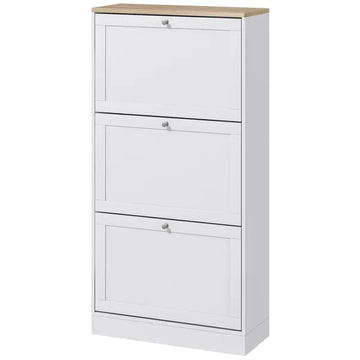 HOMCOM Modern Shoe Storage Cabinet, 3 Flip Drawers, Adjustable Shelves, for 18 Pairs, White - product image 1