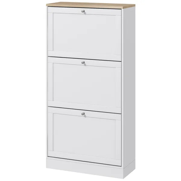 HOMCOM Modern Shoe Storage Cabinet, 3 Flip Drawers, Adjustable Shelves, for 18 Pairs, White - product image 1