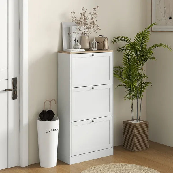 HOMCOM Modern Shoe Storage Cabinet, 3 Flip Drawers, Adjustable Shelves, for 18 Pairs, White - product image 10