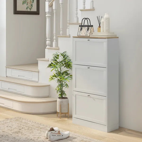 HOMCOM Modern Shoe Storage Cabinet, 3 Flip Drawers, Adjustable Shelves, for 18 Pairs, White - product image 2