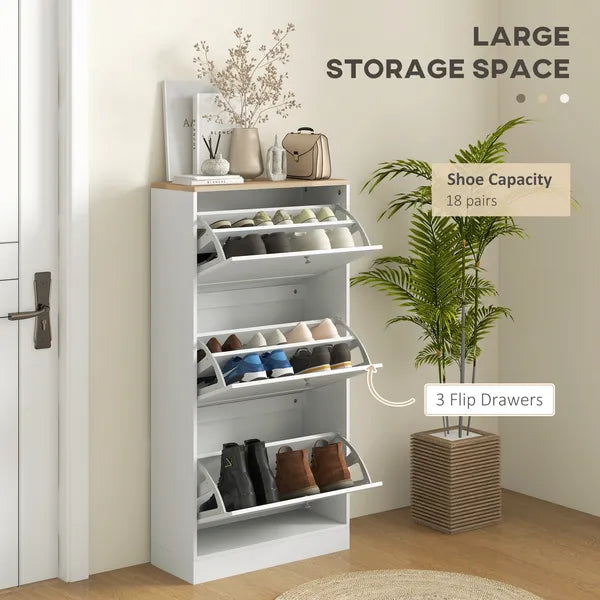 HOMCOM Modern Shoe Storage Cabinet, 3 Flip Drawers, Adjustable Shelves, for 18 Pairs, White - product image 4