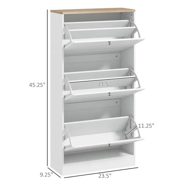 HOMCOM Modern Shoe Storage Cabinet, 3 Flip Drawers, Adjustable Shelves, for 18 Pairs, White - product image 3