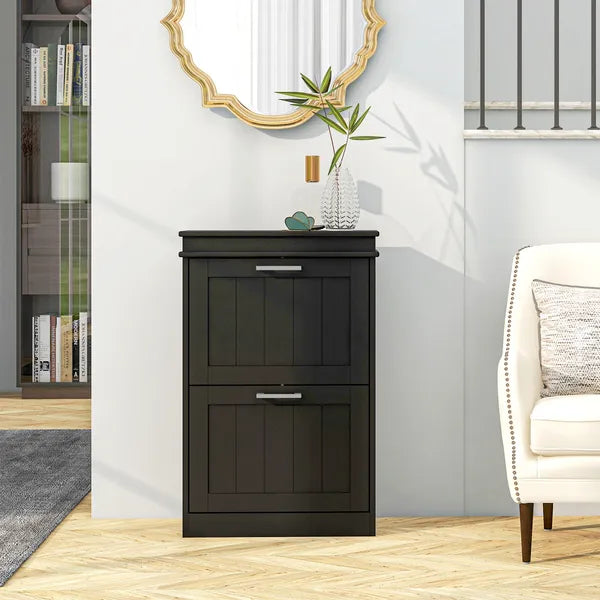 HOMCOM Modern Shoe Storage Cabinet with 2 Flip Drawers for 10 Pairs, Narrow Shoe Organizer for Entryway, Hallway, Black - product image 8