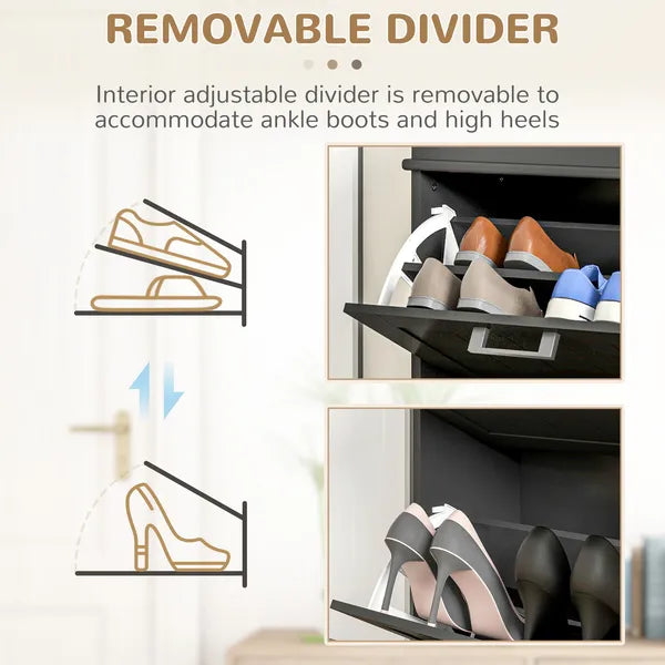 HOMCOM Modern Shoe Storage Cabinet with 2 Flip Drawers for 10 Pairs, Narrow Shoe Organizer for Entryway, Hallway, Black - product image 6