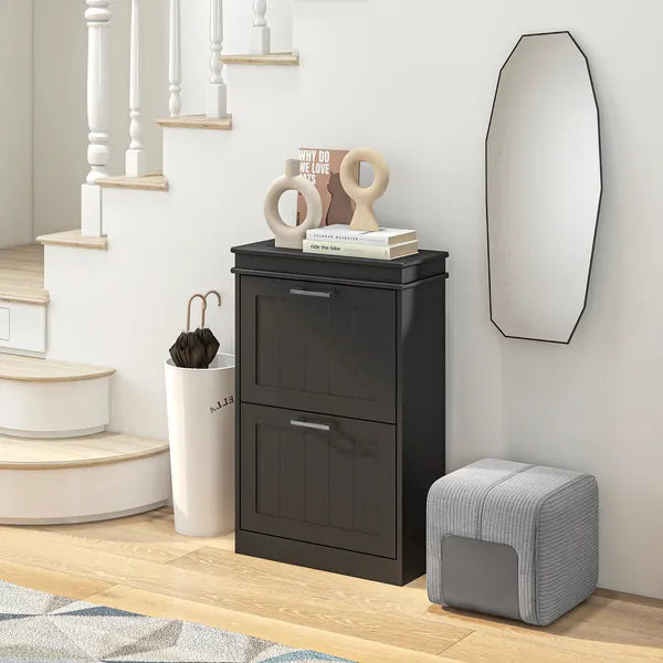 HOMCOM Modern Shoe Storage Cabinet with 2 Flip Drawers for 10 Pairs, Narrow Shoe Organizer for Entryway, Hallway, Black - product image 10
